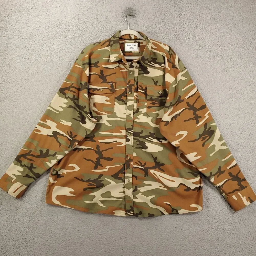 Poncho Shirt Mens Large 2XL Camo Magnetic Pockets Button Up Premium Soft Regular - Picture 1 of 8